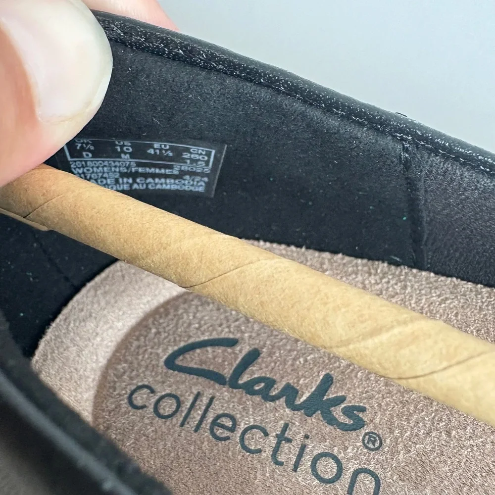 Clarks Collection Olivette Pearl Black Leather Wedge Pumps Womens 10 M New
